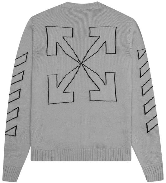 Off-White Diag Outline Knit Crewneck 'Medium Grey/Black'
