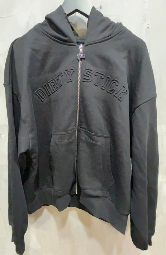 DIRTYSTICK PUFF PRINT ZIP UP HOODIE BLACK