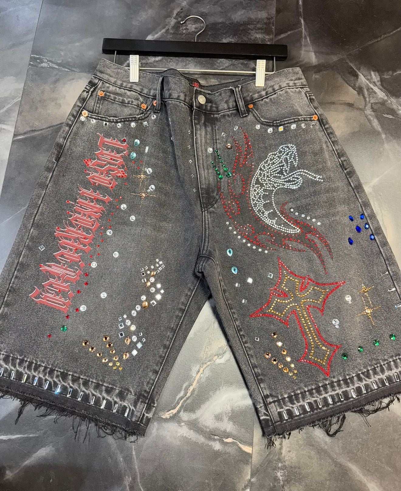 Black Lost Intricacy Snake Studded shorts
