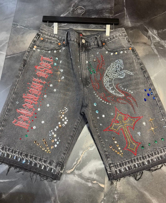 Black Lost Intricacy Snake Studded shorts