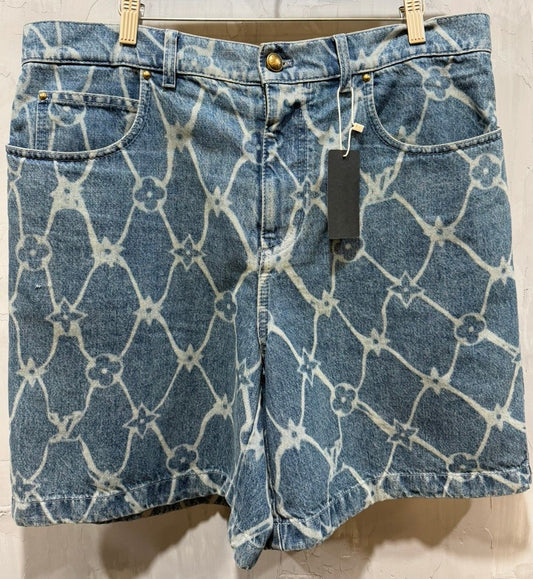 Blue & White Barb Wire Monogram Denim Shorts