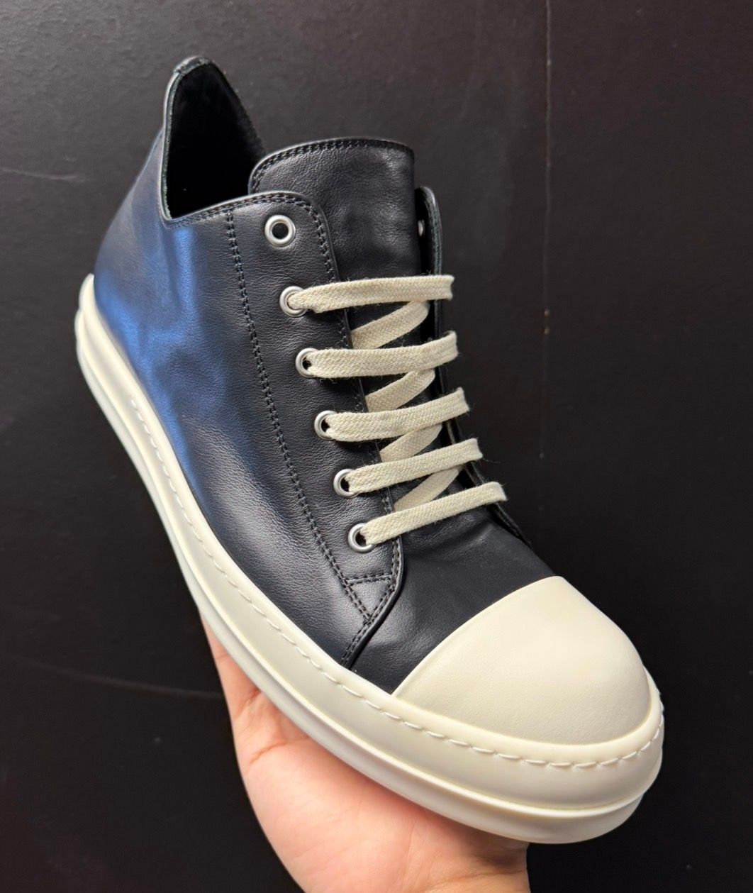 Rick Owens Leather Ramone Low Top Black/Milk