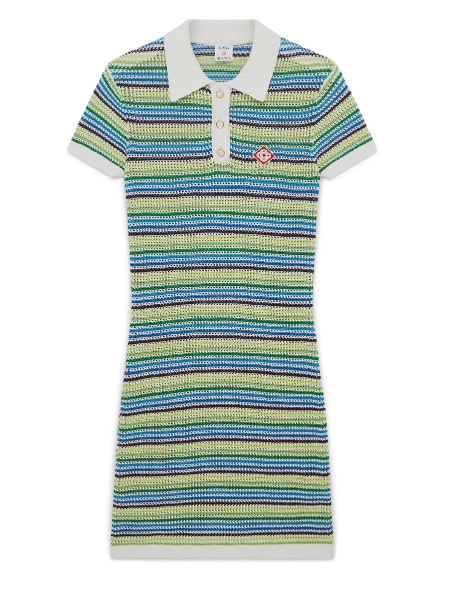 CASA BLANCA STRIPE SHORT SLEEVE MIDI DRESS