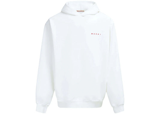 Marni Wrinkled Marni Logo Organic Cotton Hoodie White