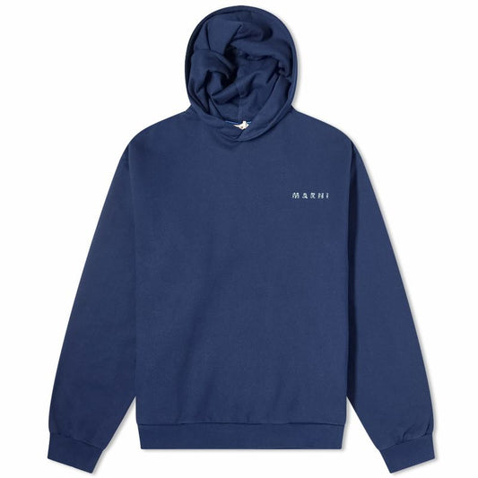 Marni Floral Logo Hoodie in Blue Kyanite