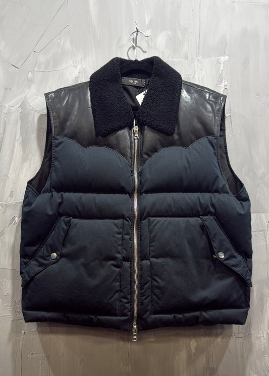 AMIRI PUFFER VEST SHERPA COLLAR LEATHER TOP - Like New
