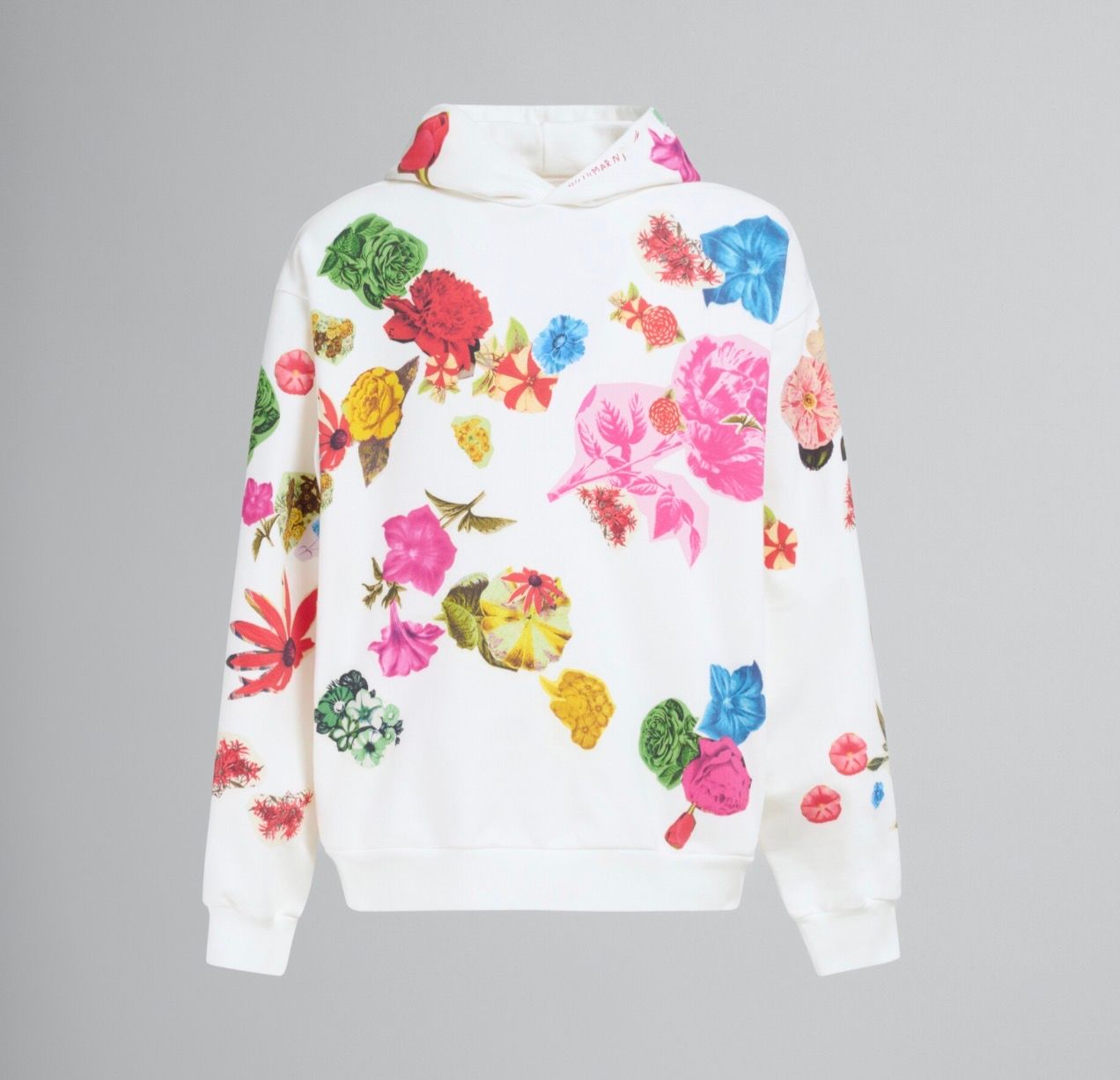 Marni White cotton hoodie with flower prints