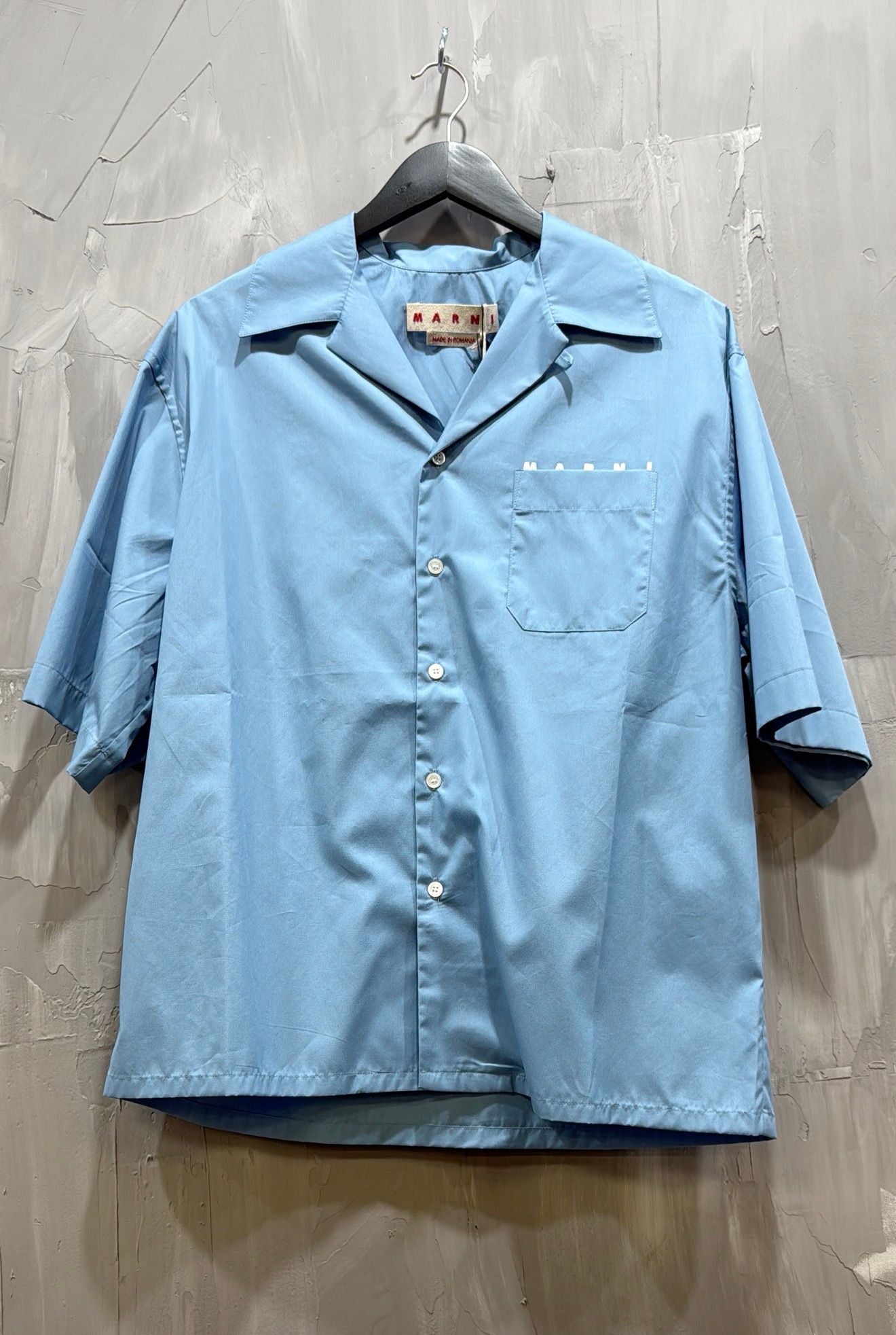 MARNI LOGO ORGANIC POPLIN BUTTON UP SKY
