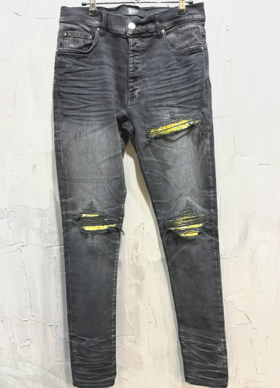 AMIRI MX1 "International" Skinny Jeans in Black neon yellow