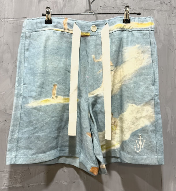 JW Anderson logo-emroidered printed linen drawstring shorts