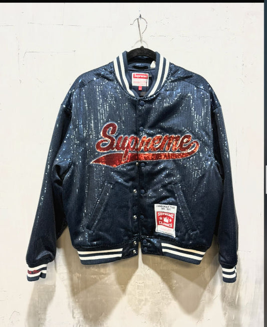 Supreme/Mitchell & Ness Sequin Varsity Jacket Navy