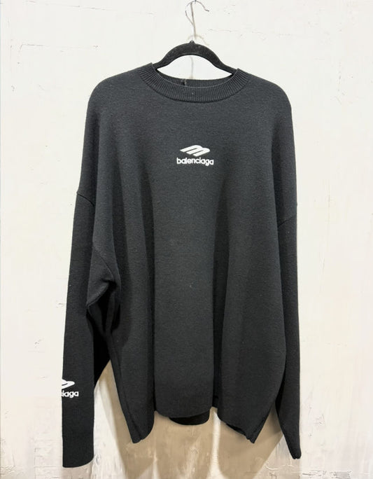 Balenciaga black 3 bar Logo Ribbed Crewneck - Used/Worn