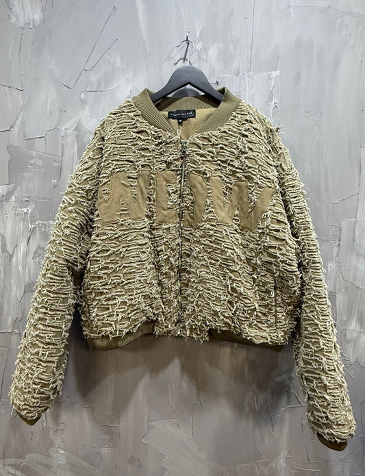 Distressed Knit Bomber Jacket (Olive)