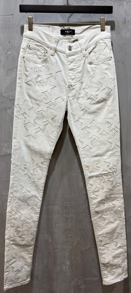 white leather star patch jean