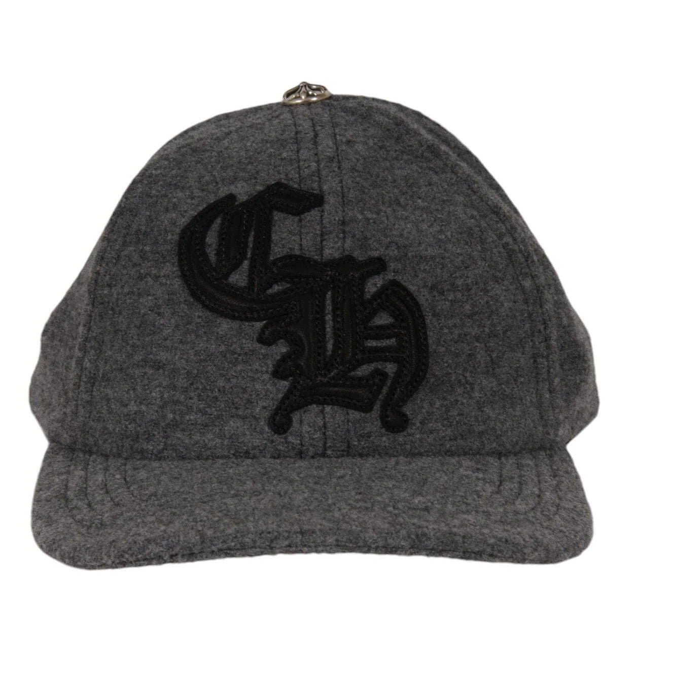 Chrome Hearts Mens Six Panel CH Leather Wool Cap Gray Hat - Used/Worn