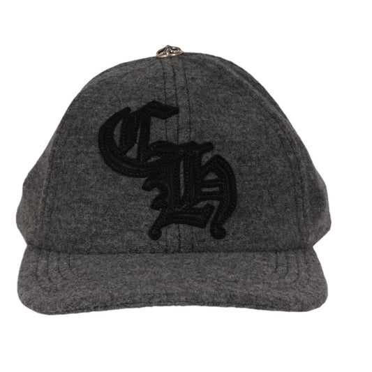 Chrome Hearts Mens Six Panel CH Leather Wool Cap Gray Hat - Used/Worn