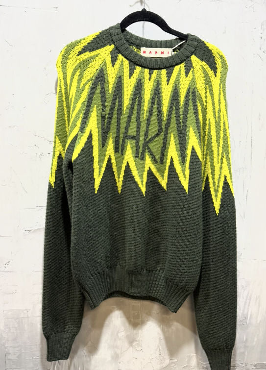 Marni fire island logo green sweater