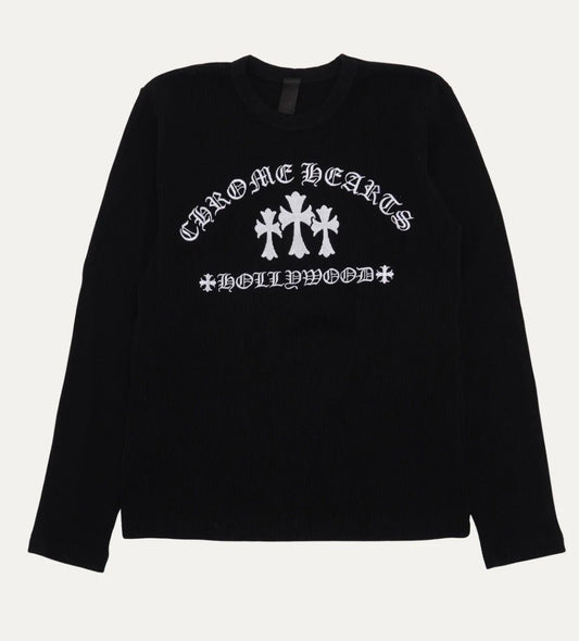 CHROME HEARTS EMBROIDERED CROSS THERMAL LS BLACK