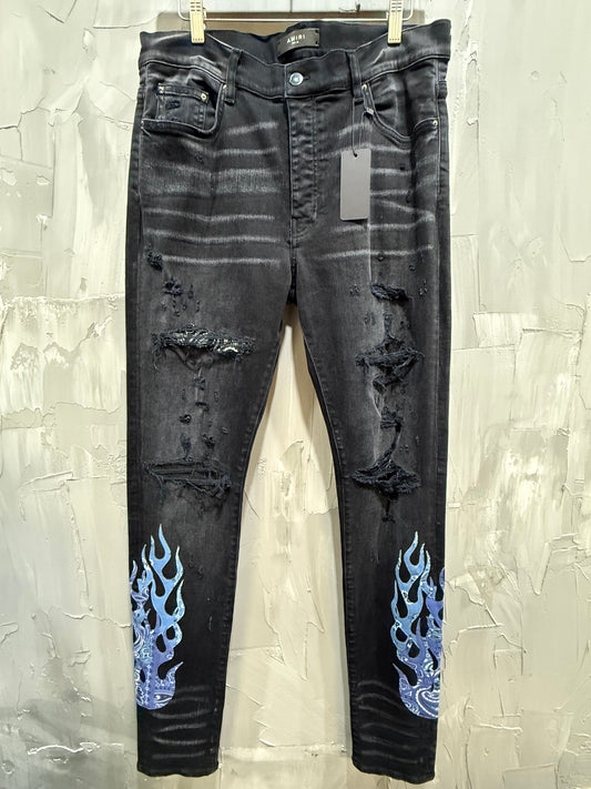 Amiri Blue Flame Bandana Jeans