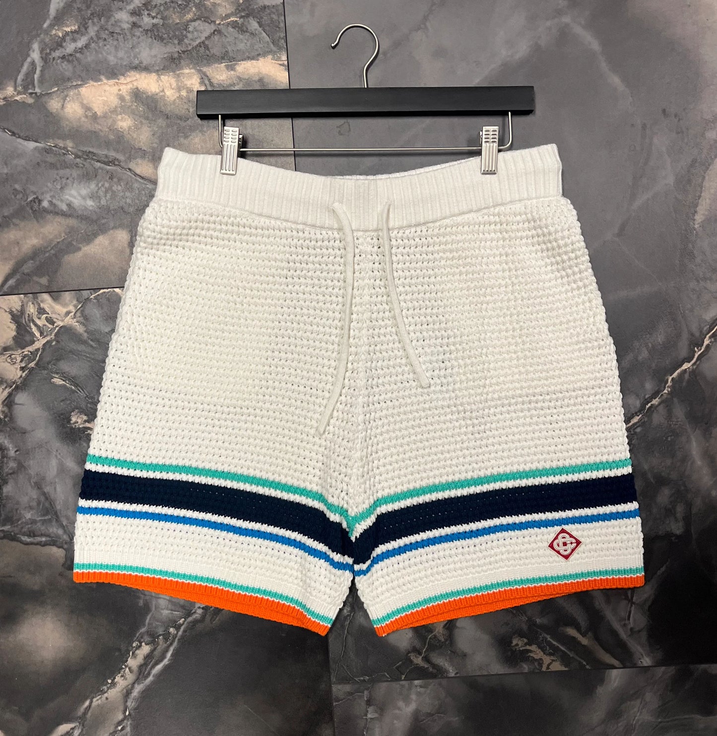 Casa Blanca crochet effect tennis shorts stripe