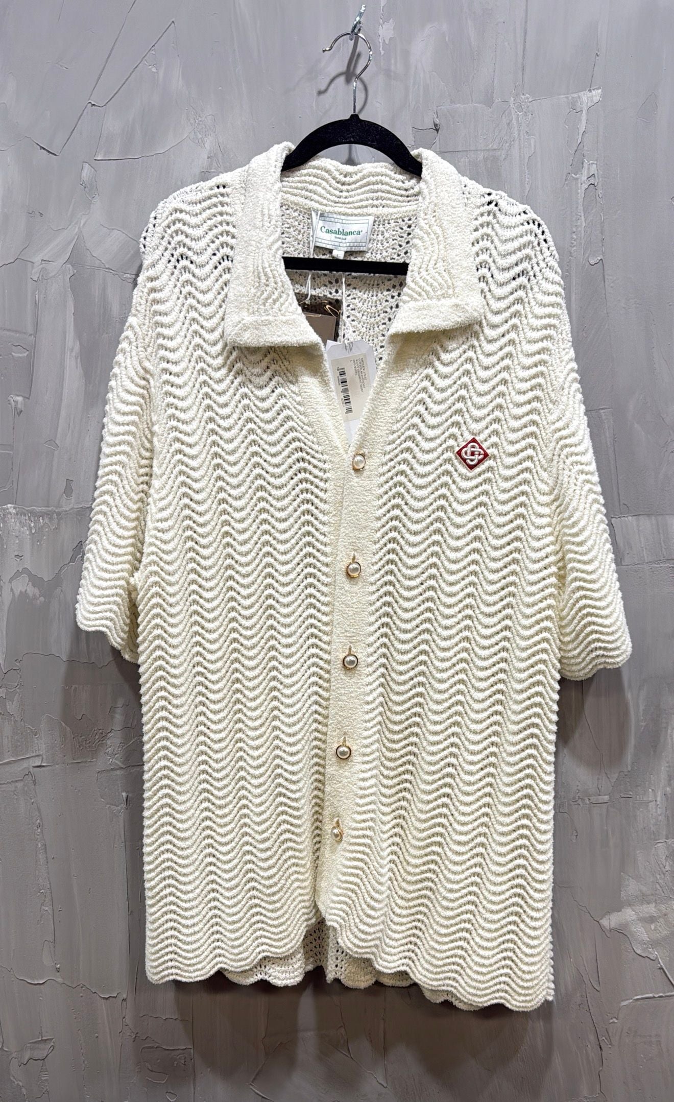 COTTON BLEND KNIT WAVY GRADIENT SHIRT OFFWHITE