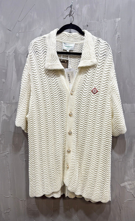 COTTON BLEND KNIT WAVY GRADIENT SHIRT OFFWHITE
