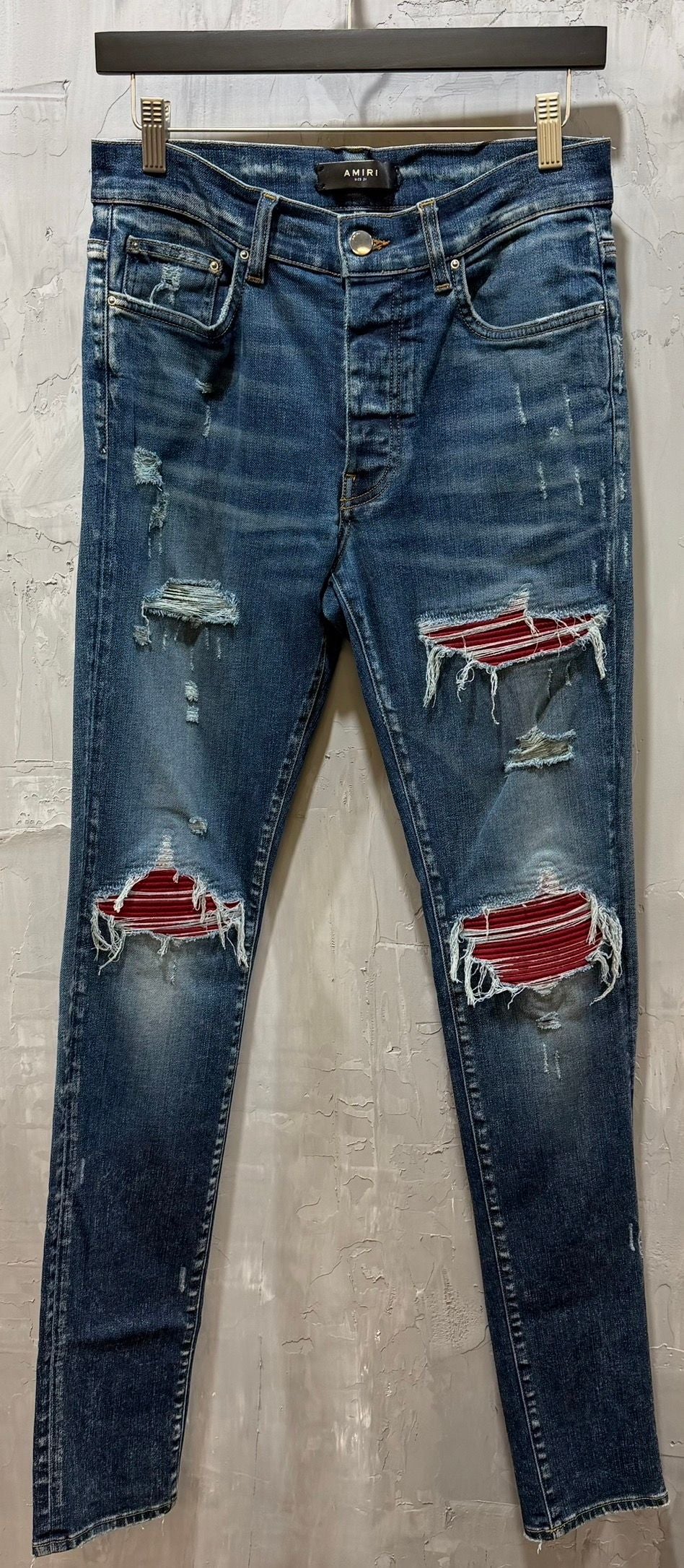 Denim ultra suede red patch jean