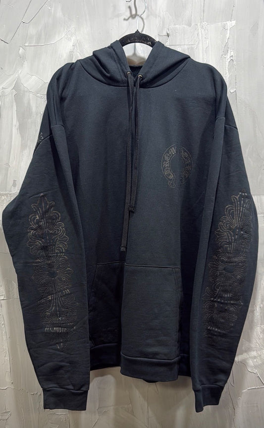 CHROME HEARTS HOODIE FLORAL HORSESHOES BLACK BLACK