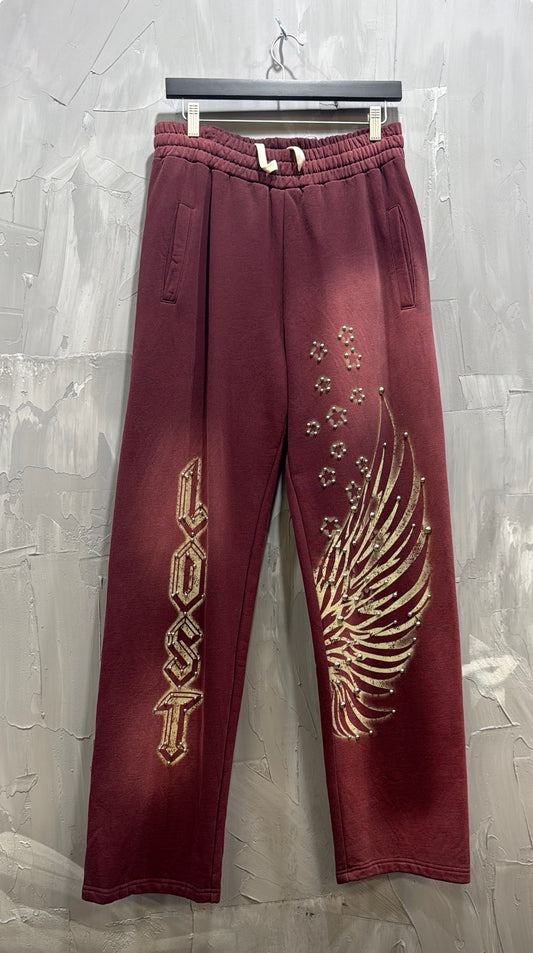 LOST RHINESTONE SWEATPANTS BURGUNDY