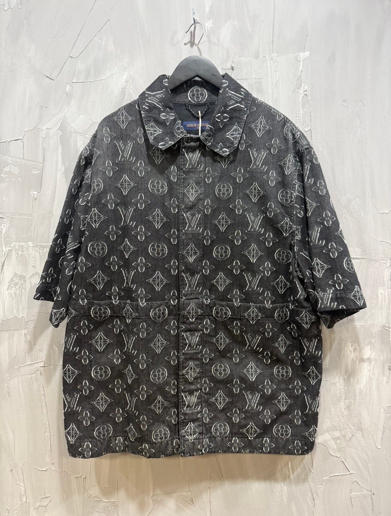 Louis Vuitton Black Floral Denim Short Sleeve Shirt - Like New