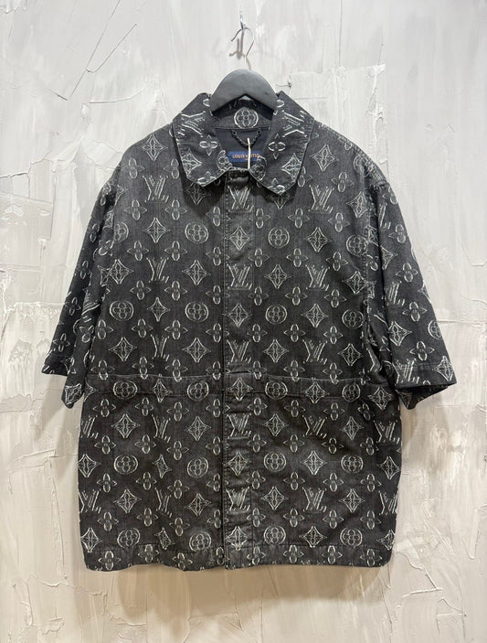 Louis Vuitton Black Floral Denim Short Sleeve Shirt - Like New