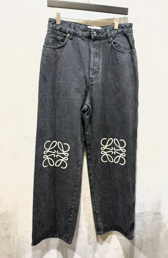 Loewe Embroidered Anagram Straight-Leg Jeans black
