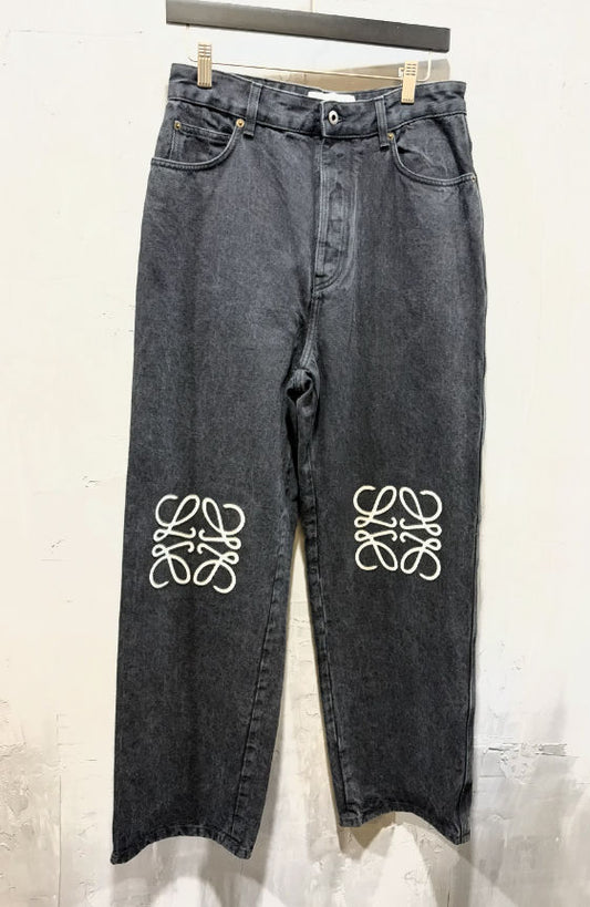 Loewe Embroidered Anagram Straight-Leg Jeans black