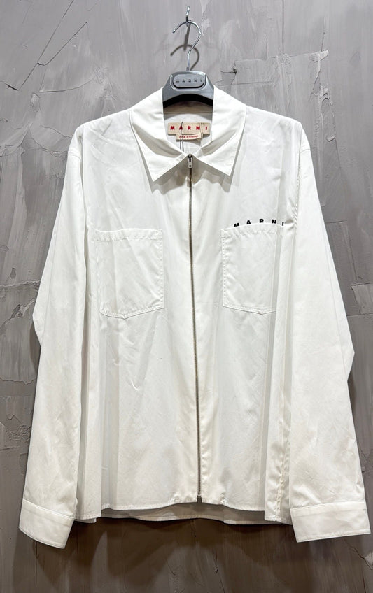 MARNI LOGO ORGANIC POPLIN ZIP UP LILY WHITE