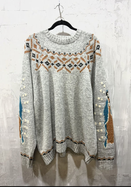 Kapital 5G Wool Elbow Maria Pattern Nordic Crew Sweater