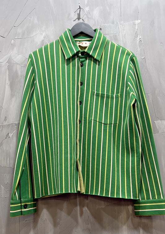 JACQUARD VERTICAL STRIPE TECHNICAL KNIT GAUGE 7 SEA GREEN