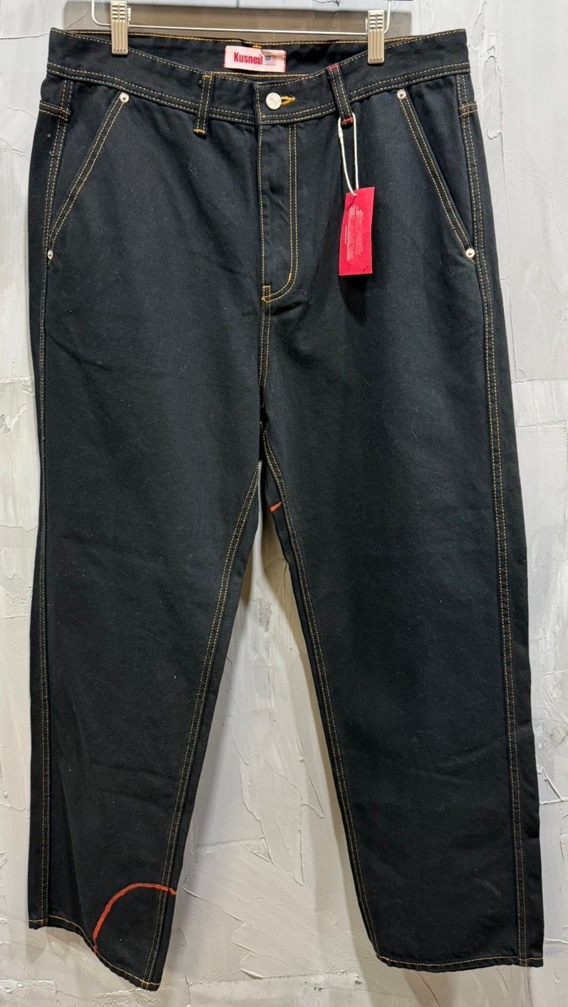 Black Denim Red Stripe