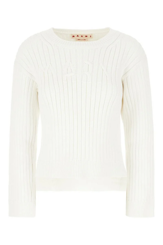 MARNI COTTON CABLE LILY WHITE SWEATER