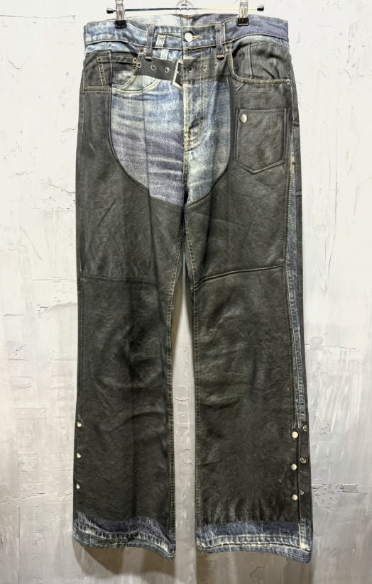 Acne Studios Leather Chaps Printed Jeans 'Blue' - Like New