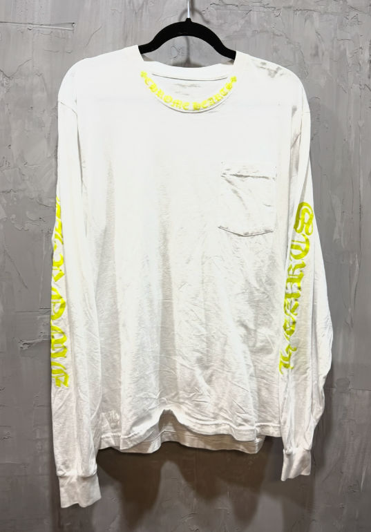 Chrome Hearts Neck Logo Long Sleeve Pocket T-Shirt (White/lime) - Like New