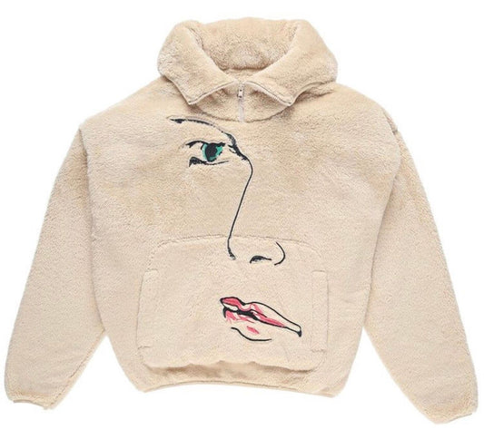 Kid Super Embroidered Fleece 3/4 Zip cream
