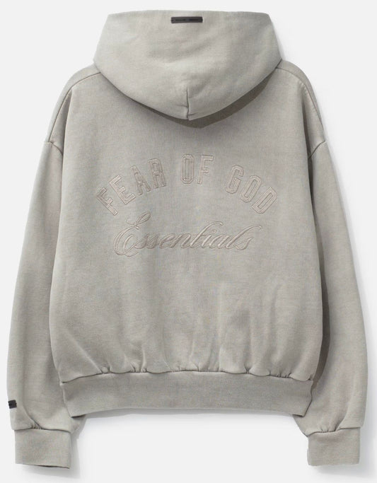 Fear of God Essentials Embroidered Classic Full Zip Hoodie Smoke Grey