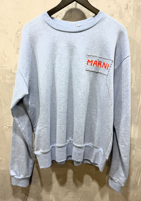 Marni Loopback cotton crewneck sweater light blue