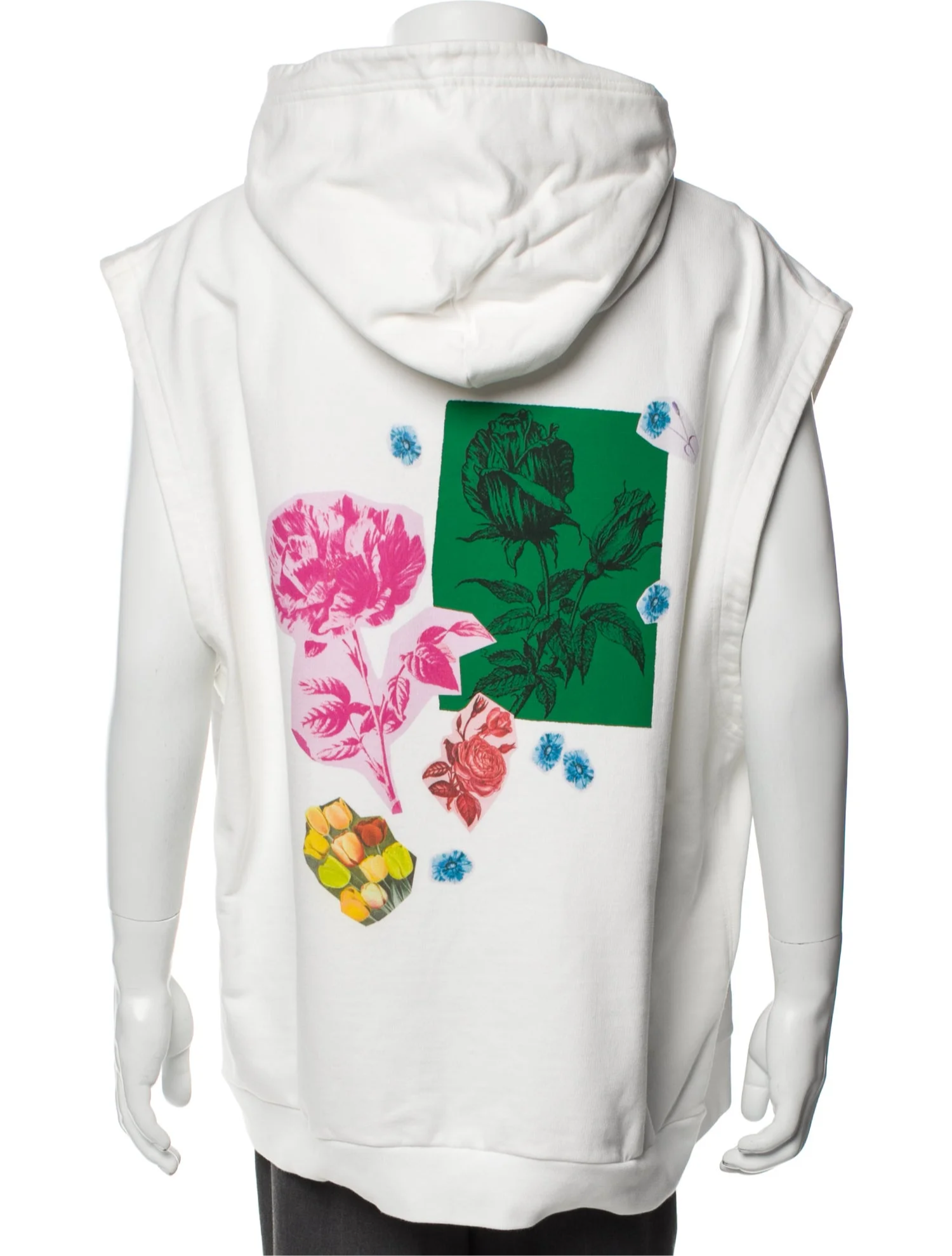 MARNI COLLAGE FLOWER WHITE SLEEVELESS HOODIE
