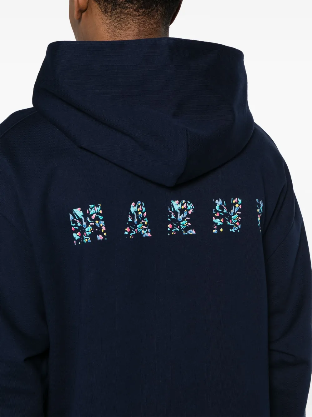 MARNI FLORAL LOGO COTTON JERSEY HOODIE