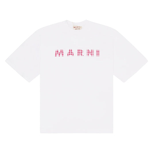 Marni white jersey cotton t-shirt gingham logo