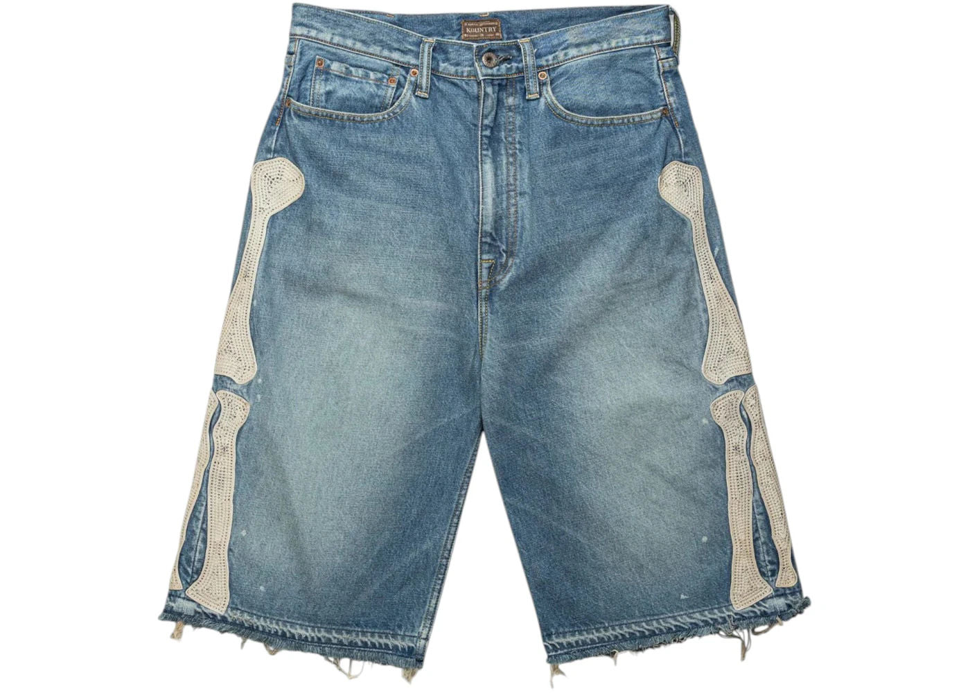Kapital 14 Oz Denim 5P Bone Embroidery Shorts Light Indigo