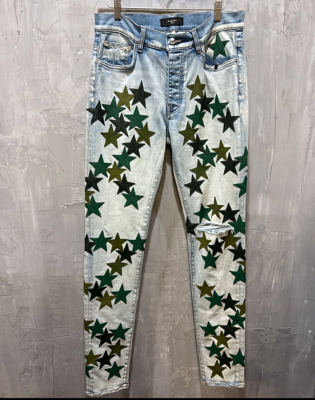 Chemist green star patch denim light indigo