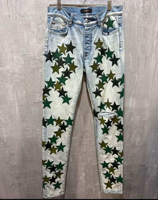 Chemist green star patch denim light indigo