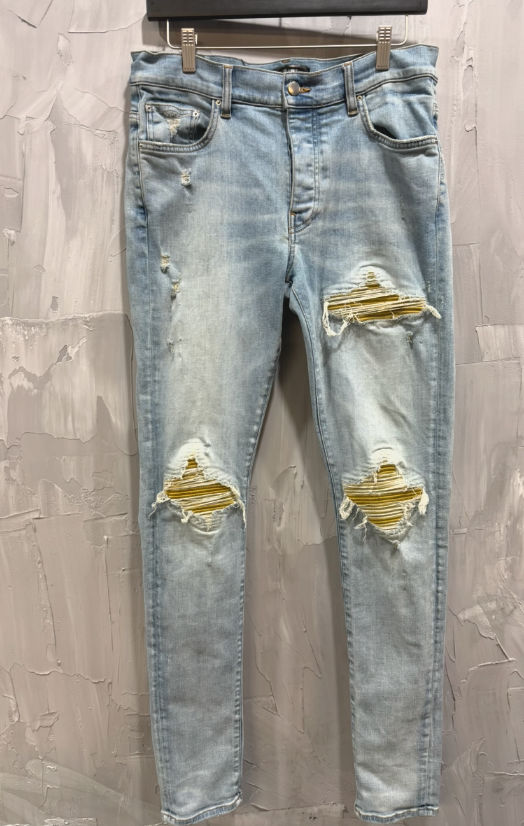 AMIRI MX1 Bandana Patch yellow Light Wash Jeans - Used/Worn
